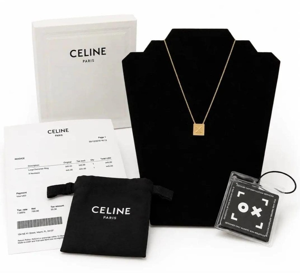 CELINE Paris Gold-Finish Alphabet 'X' Cube Pendant Necklace – Full Set